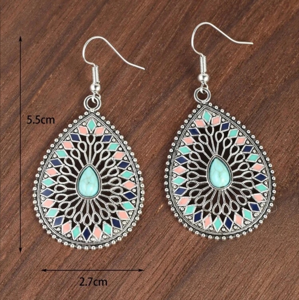 Dangle Earrings for Women Her Bohemian Pear Cut Alloy Hollow Out Dainty Statemen - Picture 3 of 3